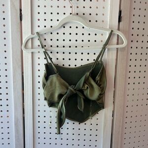 Olive Green Satin Tie Front Cami – XS